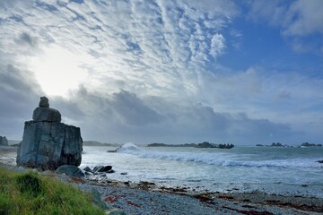 Big waves on the coast at Plougrescant in Brittany France