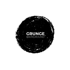 Grunge black circle with text on white background. Black ink round shape with dry rough edges. Charcoal or pencil drawing. Hand drawn design element, template for text. Vector circle stamp. 