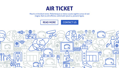 Air Ticket Banner Design. Vector Illustration of Outline Template.