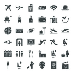Airport Solid Web Icons. Vector Set of Location Glyphs.
