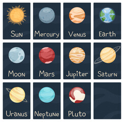 Solar system popular objects cards with cover © orange_rabbbit