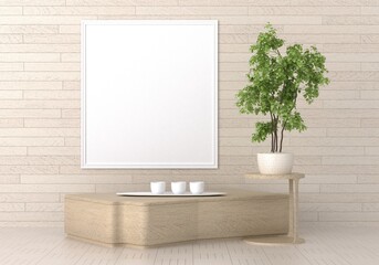 3D Mockup photo frame in Modern interior of gallery hall