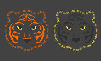 2022, Modern Tiger Logo on dark background. Dark and Orange Logo variations. Happy Chinese new year 2022, Tiger Zodiac sign.  Trendy Illustration , Good for web and print.