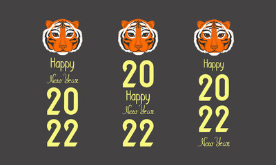 2022, Tiger Logo and Lettering Happy New Year 2022. Happy Chinese new year 2022, Tiger Zodiac sign.  Trendy Illustration on dark background. Good for web and print.