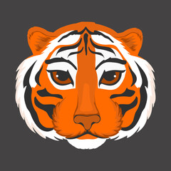 2022, Trendy Tiger Logo on dark background. Symbol of the year 2022.  Flat style illustration. Happy Chinese new year 2022, Tiger Zodiac sign.  Good for web and print.