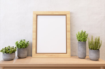 3D Mockup photo frame in Modern interior of gallery hall