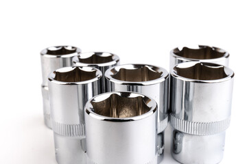 Tools for repair. Chrome mechanics tools set. Shop socket sets hand tools. Wide range of metric...