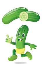 cucumber vector with sliced and funny fruit character