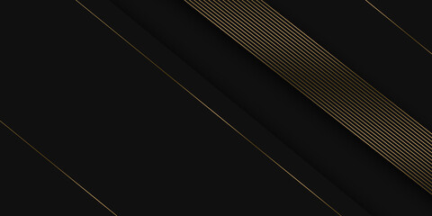 Abstract stripes golden lines diagonal overlap on black background. Luxury style