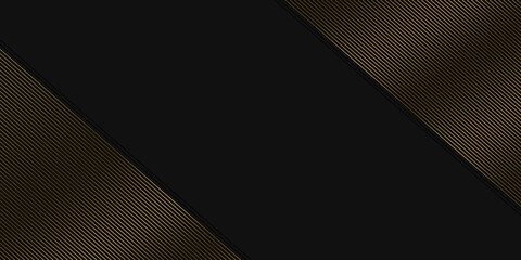 Abstract stripes golden lines diagonal overlap on black background. Luxury style