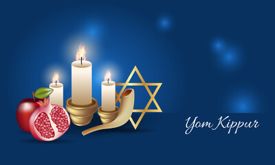 Realistic Yom Kippur banner. Yom Kippur symbols. vector illustration