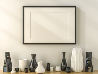 3D Mockup photo frame in Modern interior of gallery hall