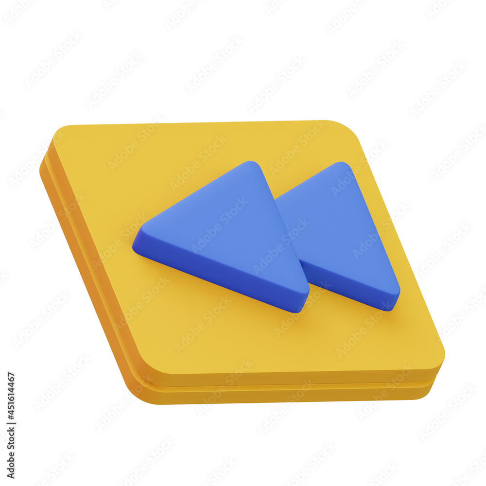 Poster fast rewind icon symbol isolated on white background. 3d rendering. video or music player app elemen