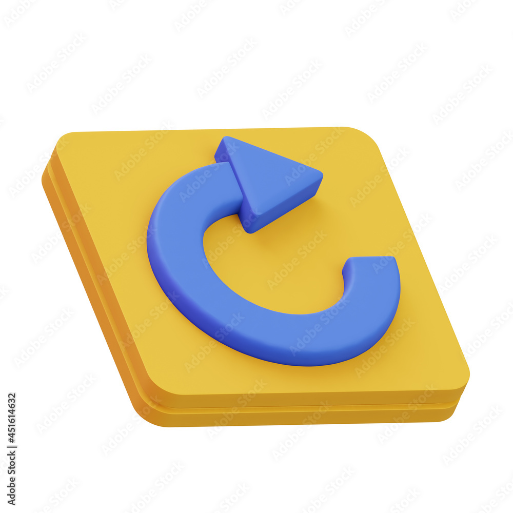 Fototapete reload icon symbol isolated on white background. 3d rendering. video or music player app element.