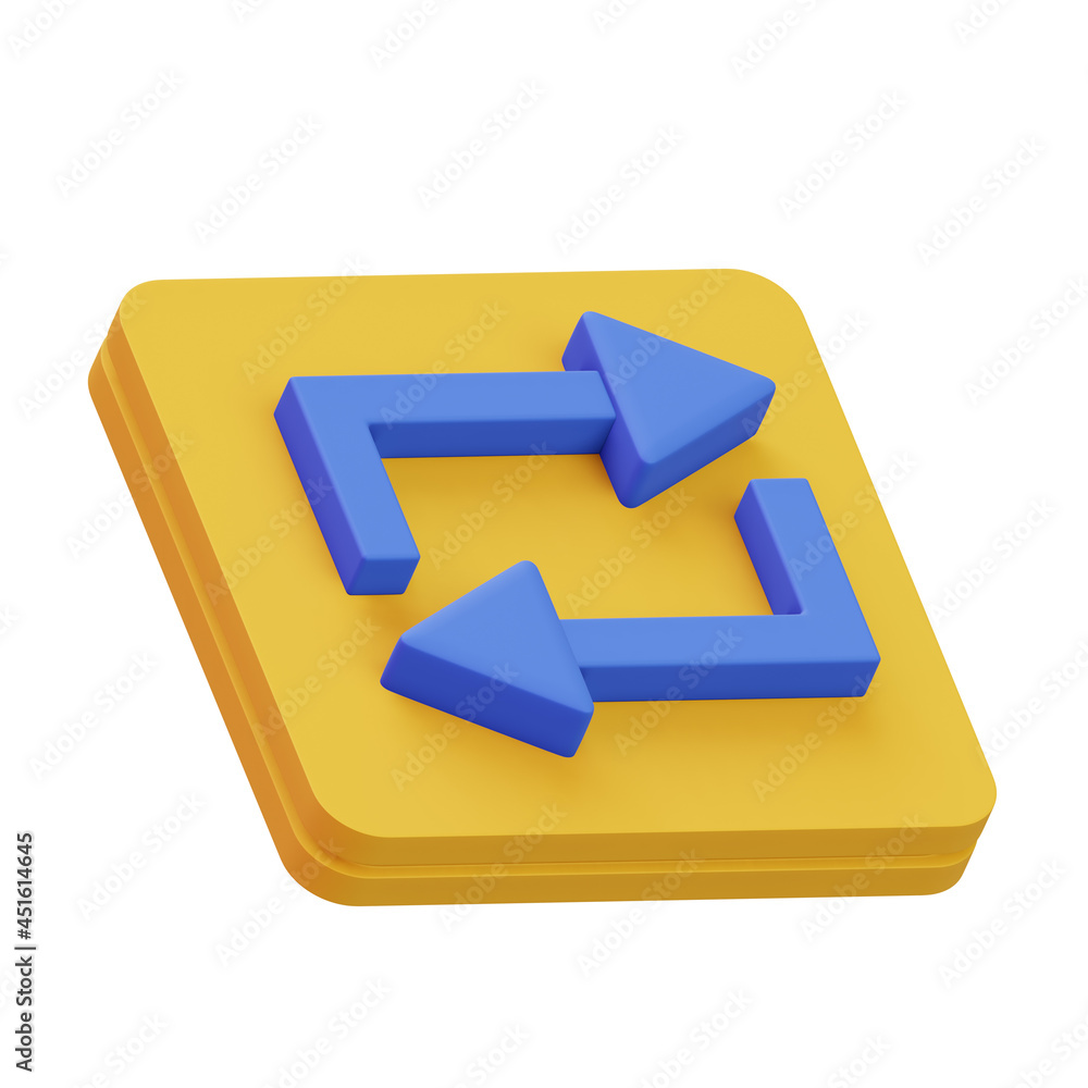 Aufkleber repeat icon symbol isolated on white background. 3d rendering. video or music player app element.