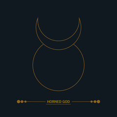 Horned god sign. Esoteric symbol of the Sun and the Moon. Line art, art deco color. Sacred geometry, witchcraft. Vector golden illustration isolated on black background