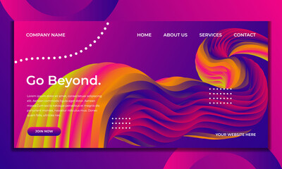 Colorful 3d fluid landing page design with purple background