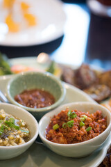 Northern Thai food Nam Prik Ong and Nam Prik Num
