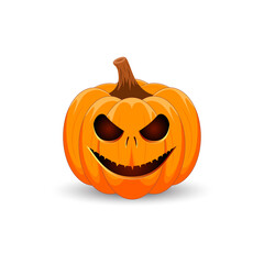 Pumpkin on white background. The main symbol of the Happy Halloween holiday. Scary orange pumpkin with smile for your design for the holiday Halloween.