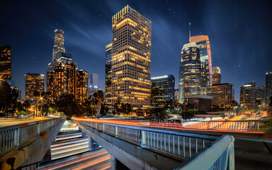 Los Angeles downtown skyline - obrazy, fototapety, plakaty