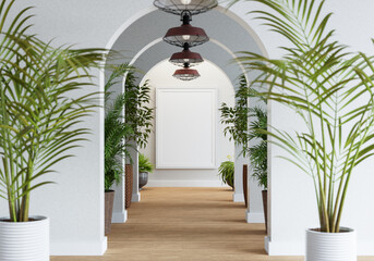 Fototapeta premium 3D Mockup photo frame in Modern interior of Lobby hall