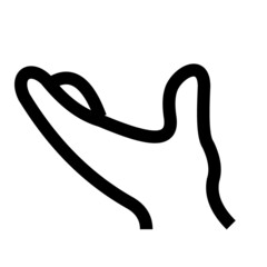 Vector illustration of upturned hand icon, line drawing style, black and white color.