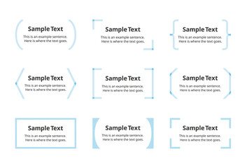 シンプルなフレーム、枠、括弧、テキストスペース、見出しのイラストセット（塗り、ブルーバージョン）
