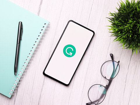 Assam, india - November 29, 2020 : Grammarly logo on phone screen stock image.