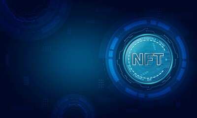 Non-fungible token (NFT) concept.Abstract futuristic blue technology background.