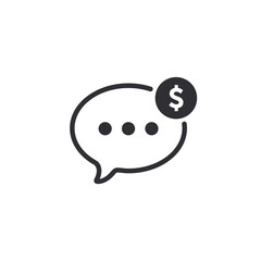 Message bubble. Bubble template. Speech bubble. Chat sign. Chat purchase. Notification icon. Social Media element. Chat icon. Money icon. Coin. Dollar symbol. Pay icon. Paid message. Support symbol.