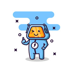 Naklejka premium Cute robot with thumbs up illustration cartoon. Flat design style. Design mascot.