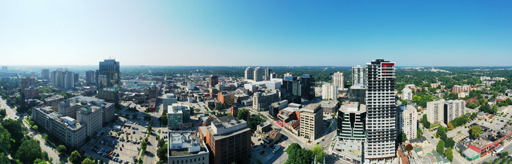 Aerial panorama of the London, Ontario, Canada downtown on a clear day