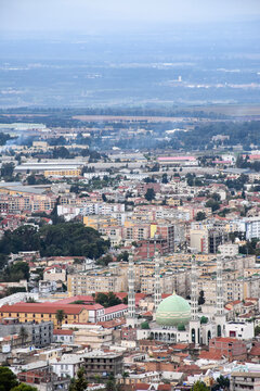 Aerial view of mosque in Blida city from Chrea National Park, Algeria.