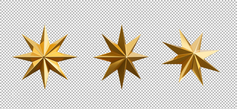 gold christmas star on transparent background,clipping path