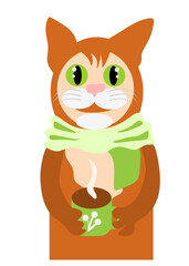 Red cat with a cup of coffee, autumn svg vector illustration