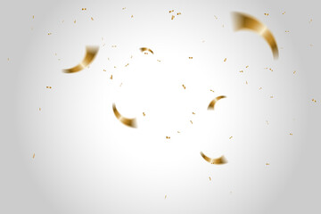 Many Falling Golden Tiny Confetti On White Background. Vector