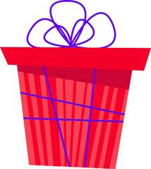 The gift box is red with a blue ribbon and a bow for all holidays. In a flat style, a set of different boxes on a white background. A surprise box.