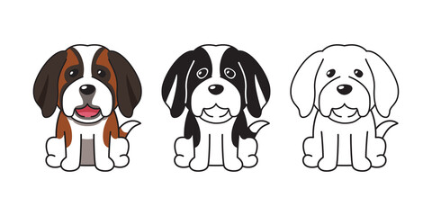 Vector cartoon set of saint bernard dog for design.