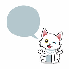 Cartoon character white cat with speech bubble for design.