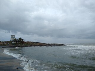 waves on the beach, Kovalam beach, dark cloudy sky, seascape view, Thiruvananthapuram Kerala
