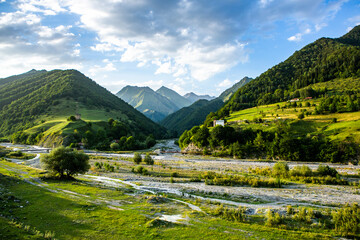 Fototapeta na wymiar A beautiful landscape photography with Caucasus Mountains in Georgia.