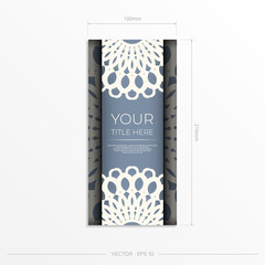 Vector card design in blue color with luxury ornaments. Stylish invitation with vintage patterns.