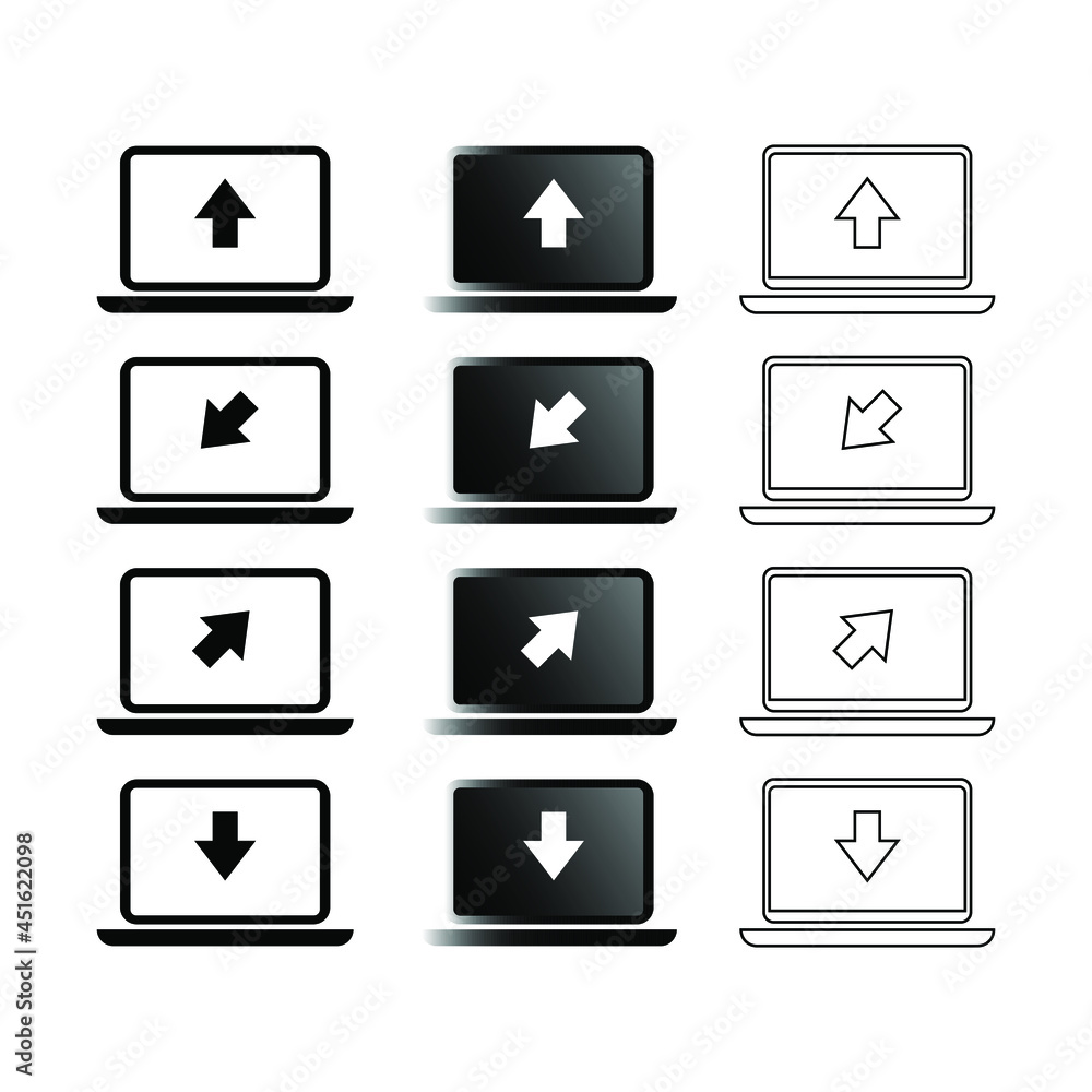 Aufkleber laptop with pointer or cursor icons. modern vector pictogram illustration isolated on white backgrou