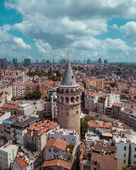 Fototapeta na wymiar Aerial view of Istanbul. Galata tower drone shot