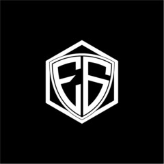 initial letter E G shield with hexagon frame