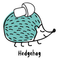Hedgehog with mushroom isolated on white background. Vector hand-drawn doodle illustration.