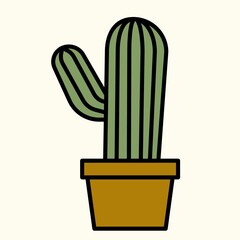 Simplicity cactus plant outline drawing flat design.
