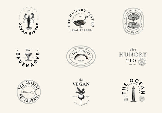 Restaurant Vintage Logo Layout Set