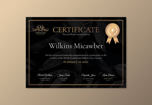 Luxury Ornamental Certificate Layout in Black and Gold