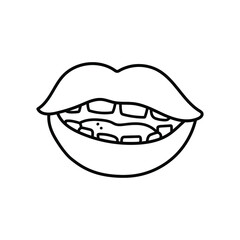Diastema teeth and mouth doodle, a hand drawn vector doodle of a mouth and teeth, isolated on white background.